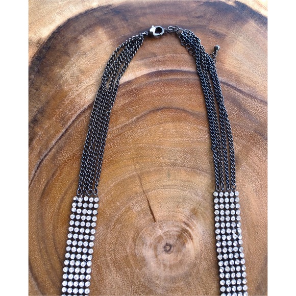 Long Layered Chain and Rhinestone Necklace - Picture 3 of 6